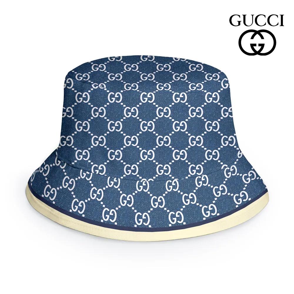 Gucci Statement Bucket Hat with GG Pattern and Cream Border