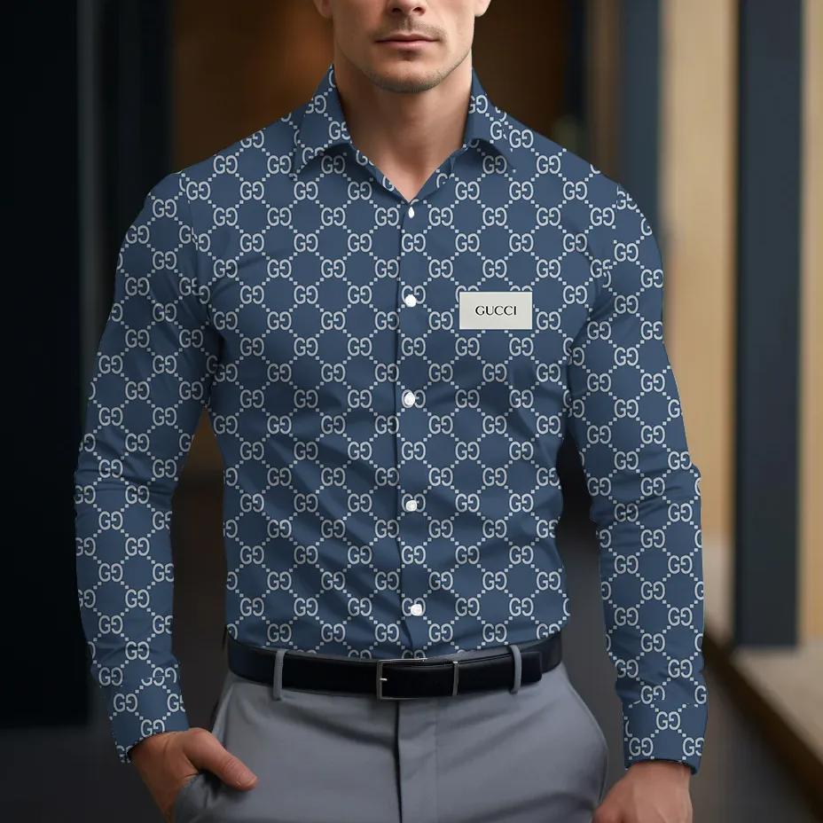 Gucci Statement Button-Up Shirt Navy Blue