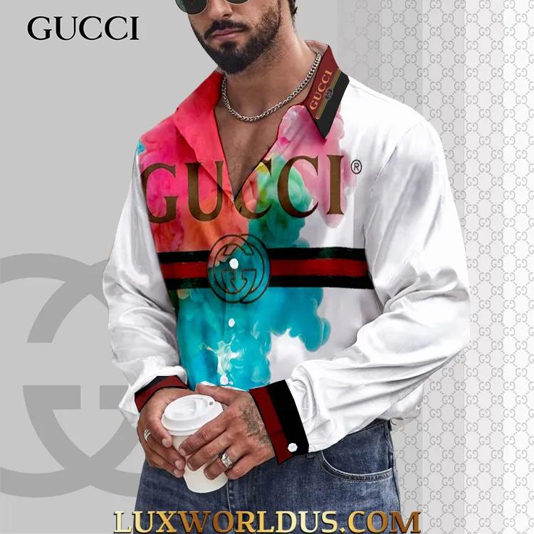 Gucci Statement Collar Polo in Edgy Watercolor Print