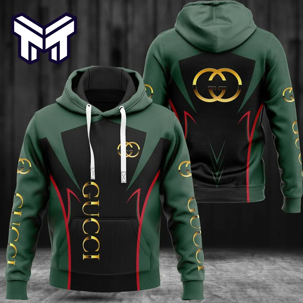 Gucci Statement Hoodie 3D | Green and Black Minimalist Luxury Lifestyle Ad