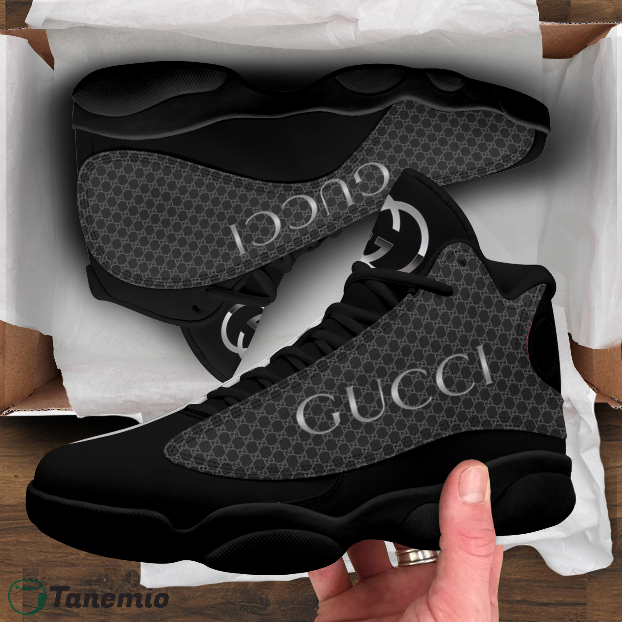 Gucci Statement Jordan 13 Sneaker Black Leather Premium Style