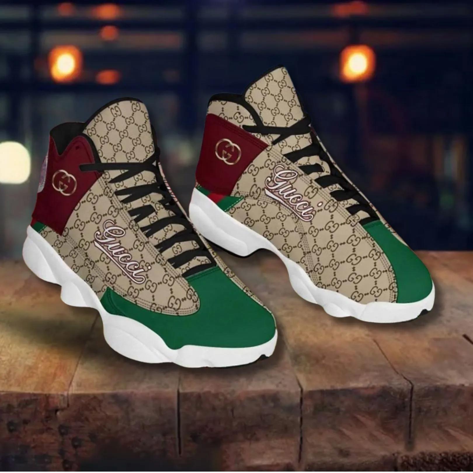 Gucci Statement Jordan 13 Sneaker High Top Beige Green and Burgundy