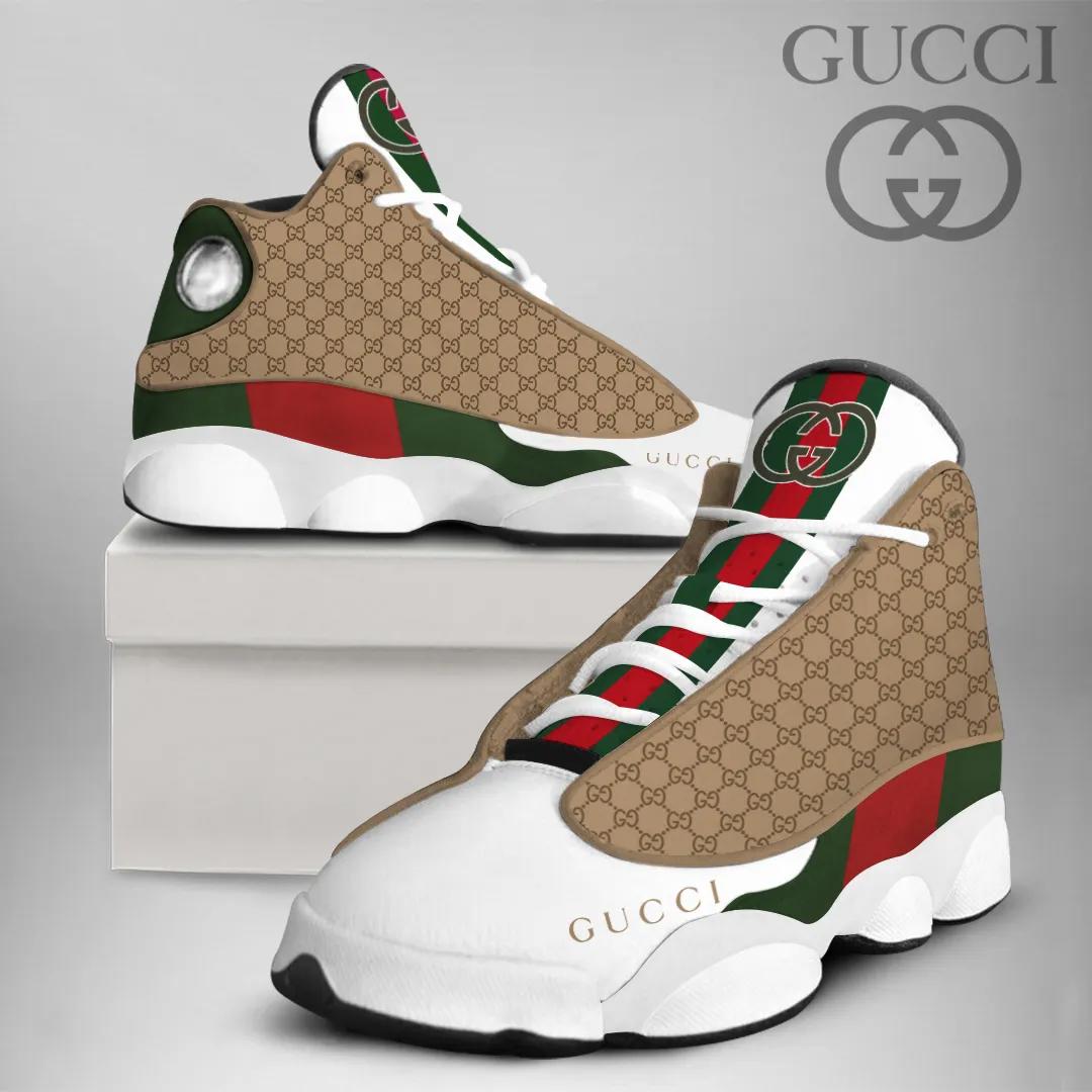Gucci Statement Jordan 13 Sneaker in Beige and Green
