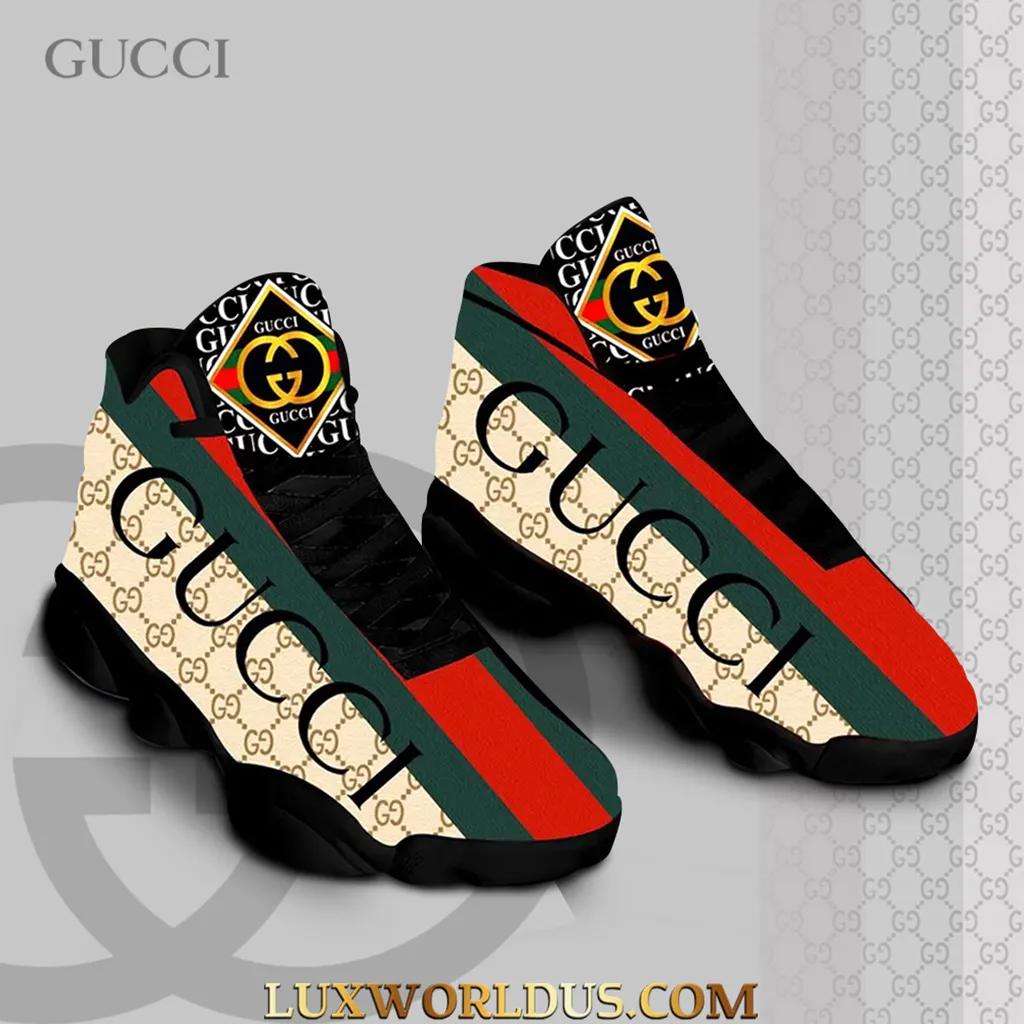 Gucci Statement Jordan 13 Sneaker in Bold Red & Green Stripes