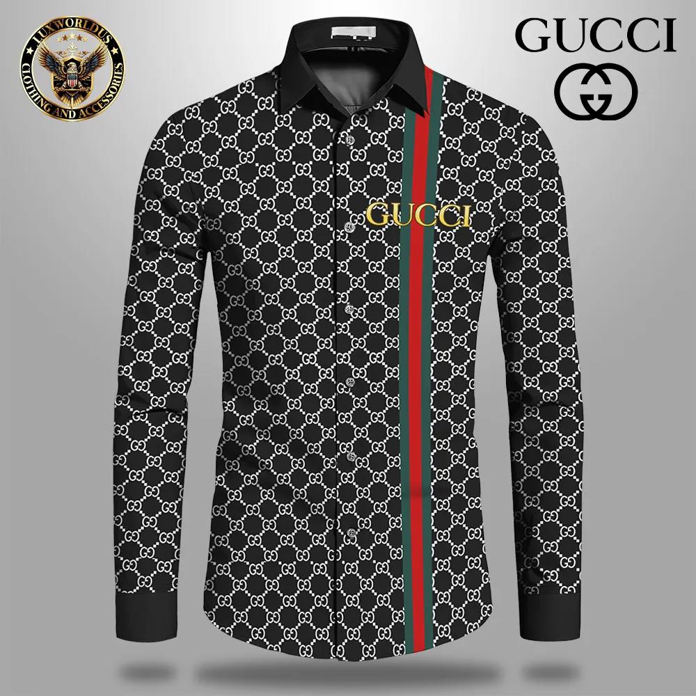 Gucci Statement Long Sleeve Shirt with Iconic GG Pattern and Bold Stripe