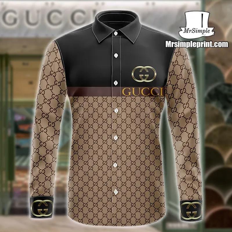 Gucci Statement Monogram Print Luxury Button-Up Shirt