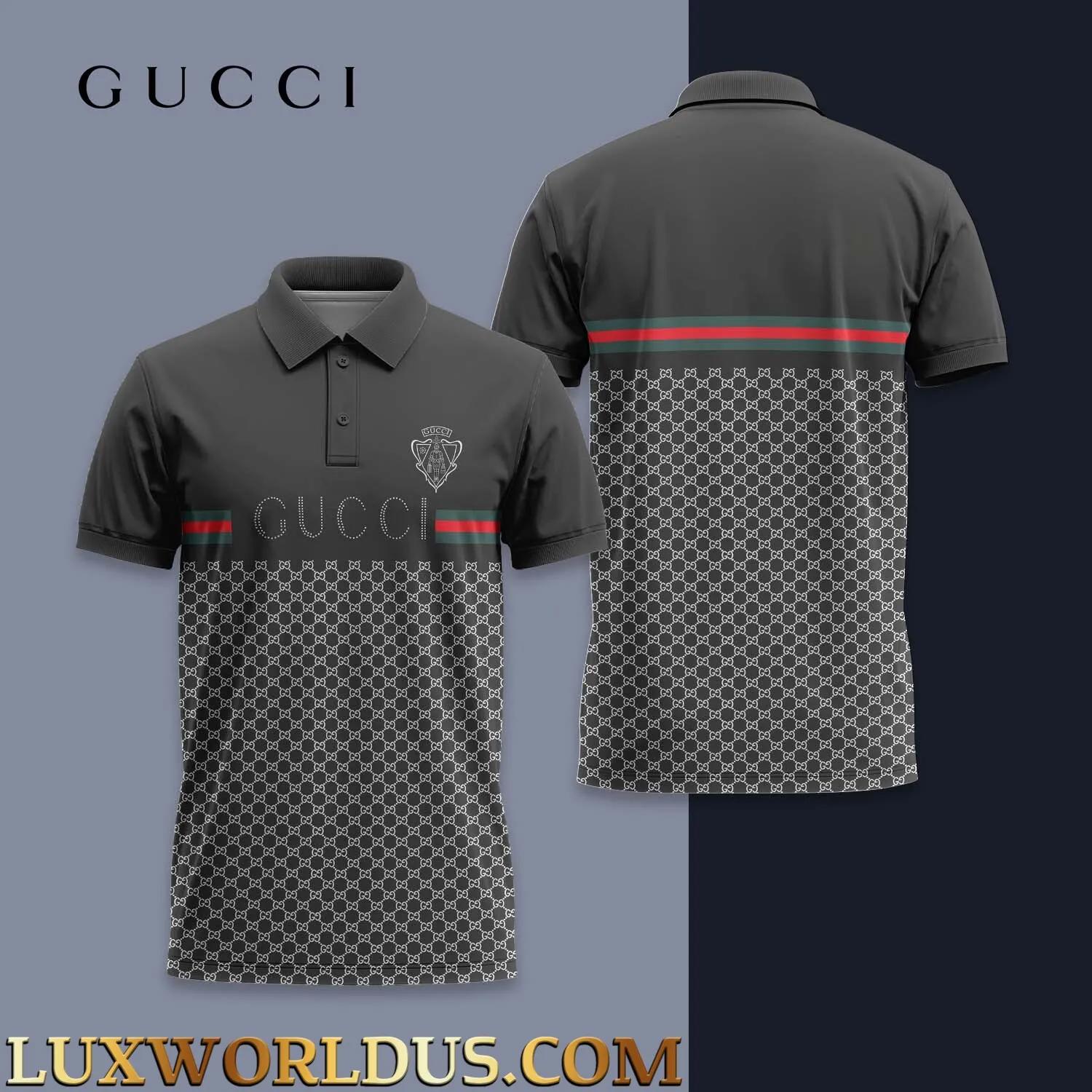 Gucci Statement Polo in Gray and Bold Textures