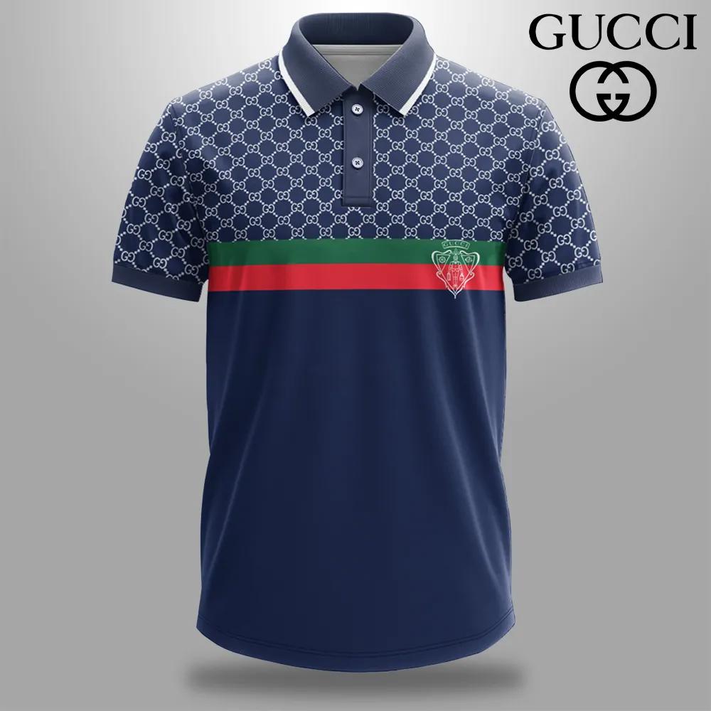 GUCCI Statement Polo Navy Blue and White Dot Print