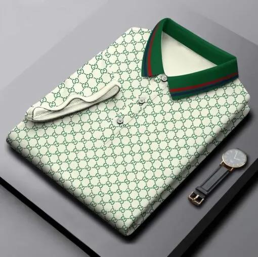 Gucci Statement Polo Shirt in Green and White Luxury Iconic Design