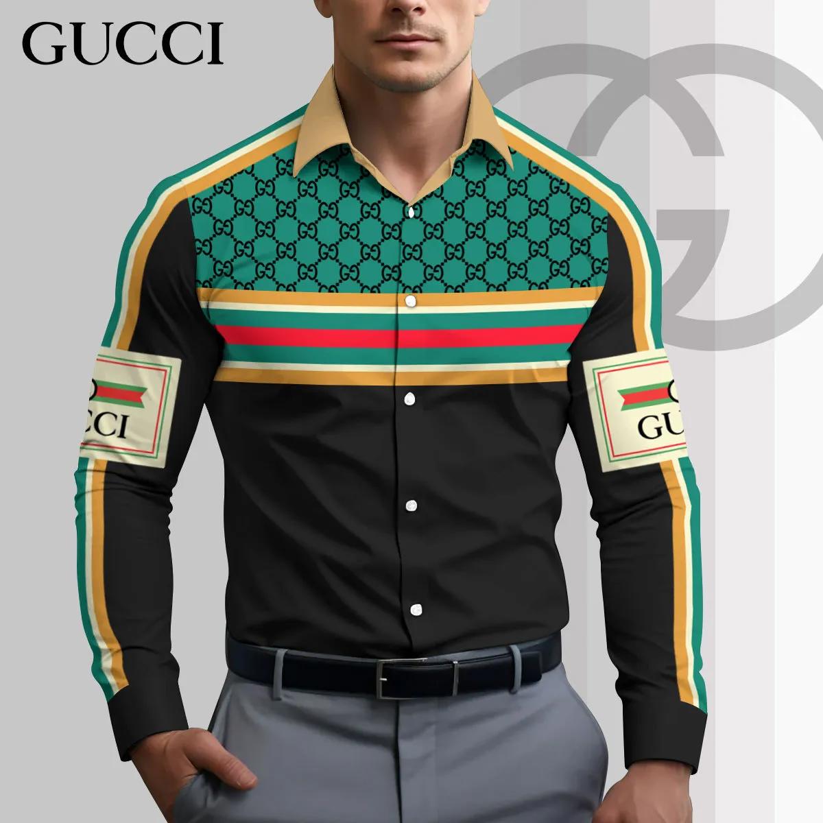 GUCCI Statement Shirt with Bold Stripes and Classic Gucci Pattern