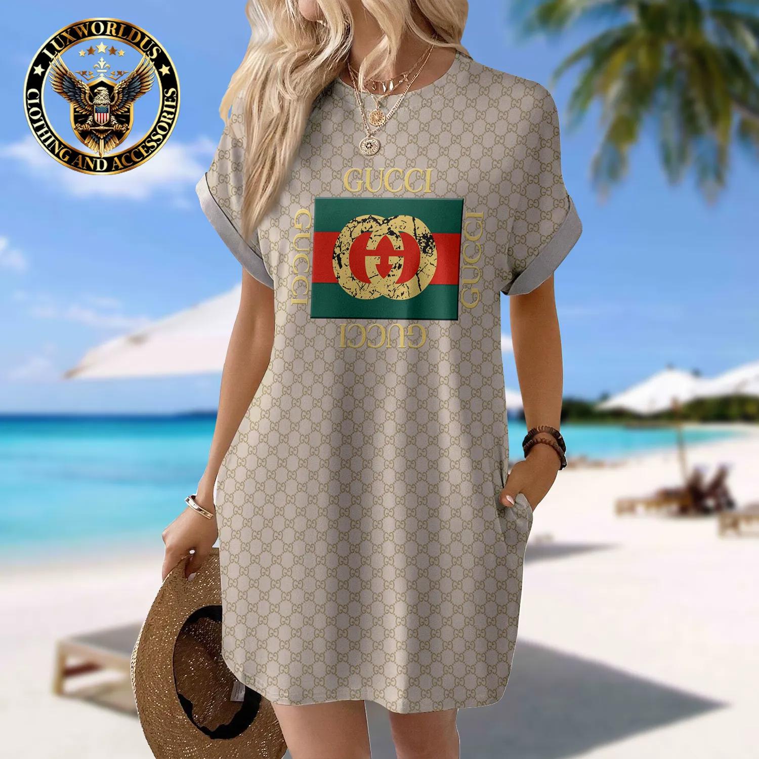 Gucci Statement Sleeve Pocket Dress Chic and Luxe Beach Getaway