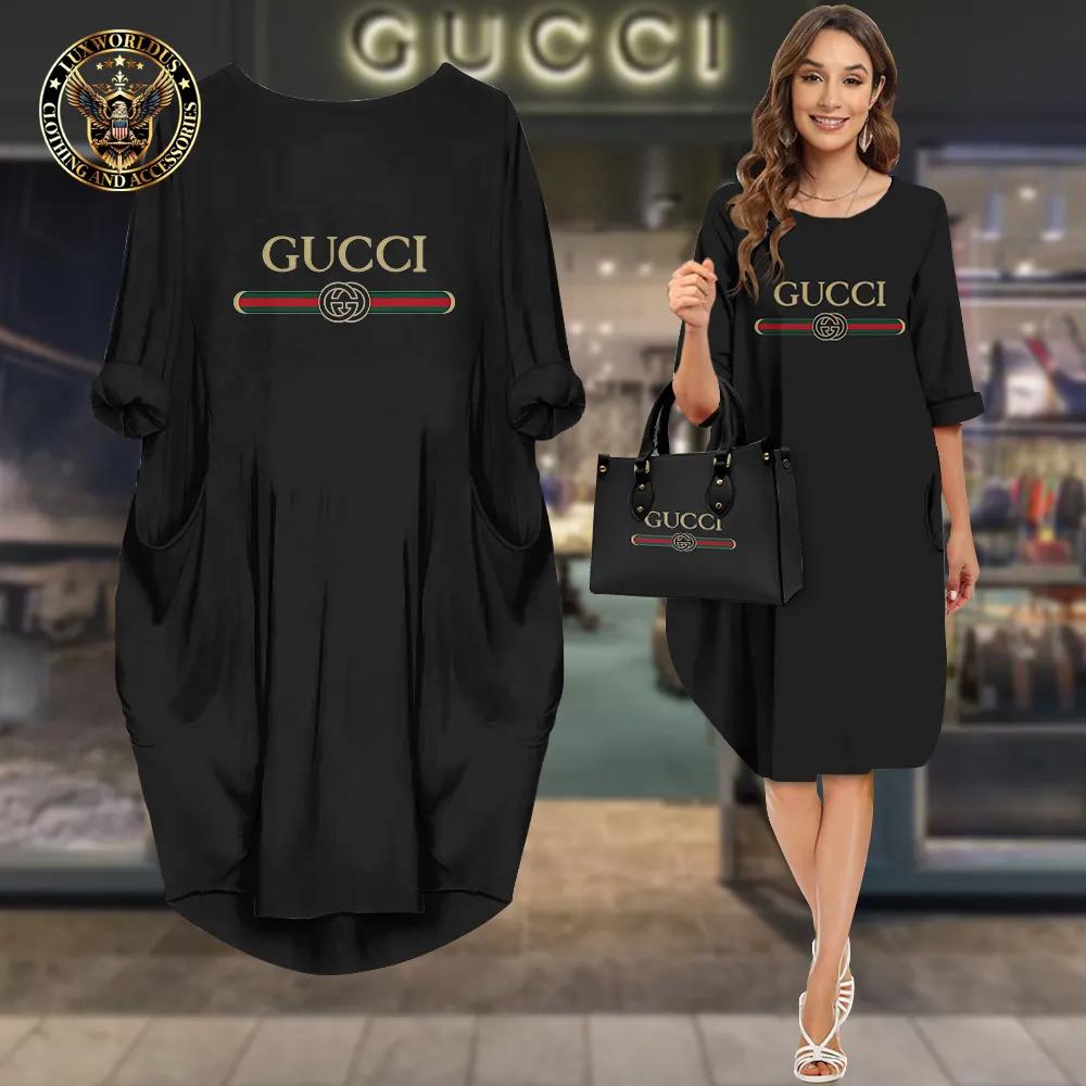 Gucci Statement Sleeve Pocket Dress in Black and Luxurious Silk