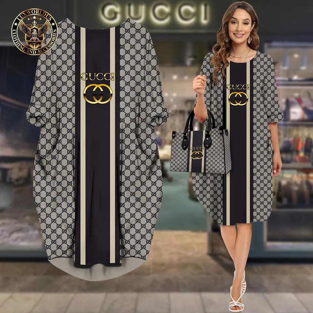 Gucci Statement Sleeve Pocket Dress in Bold Monogram