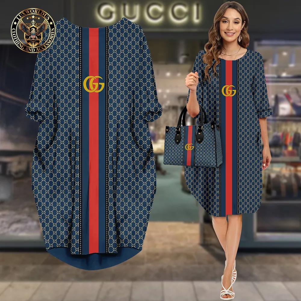 Gucci Statement Sleeve Pocket Dress Midnight Blue