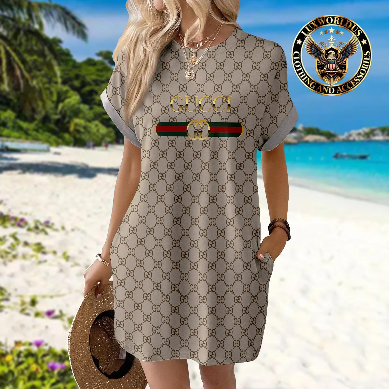 Gucci Statement Sleeve Pocket Dress with Monogram Print
