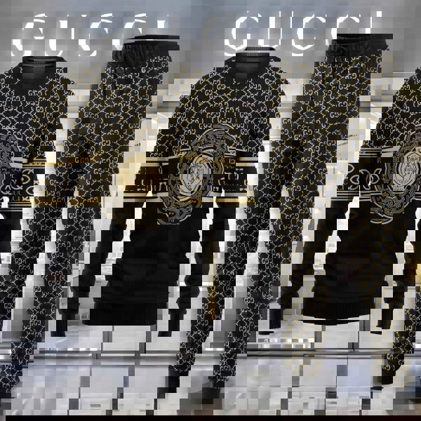 Gucci Statement Sweater And Pants Set Black and Gold Luxury