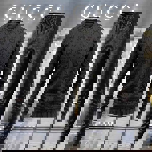 Gucci Statement Sweater And Pants Set Chic Black and Gray Monogram