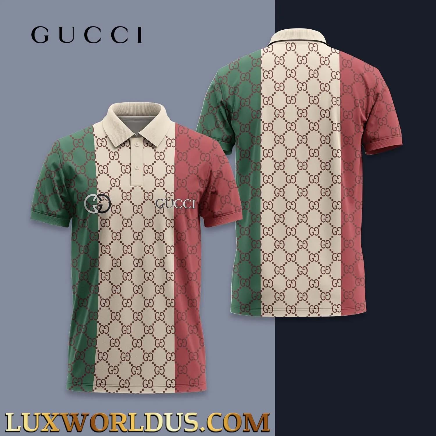 Gucci Striped Polo Shirt with GG Pattern and Bold Color Block