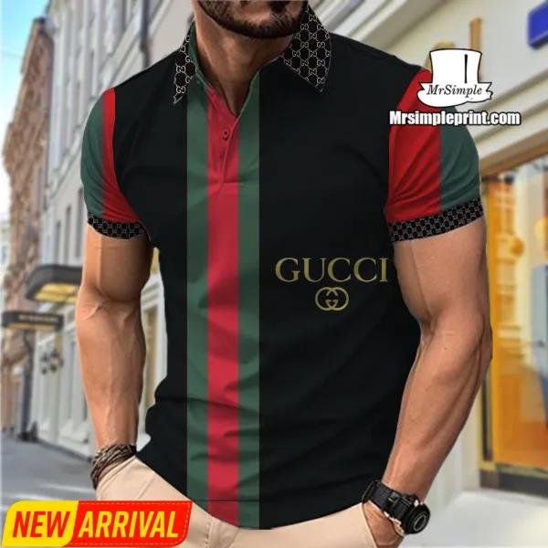 Gucci Striped Polo with Monogram and Bold Logo