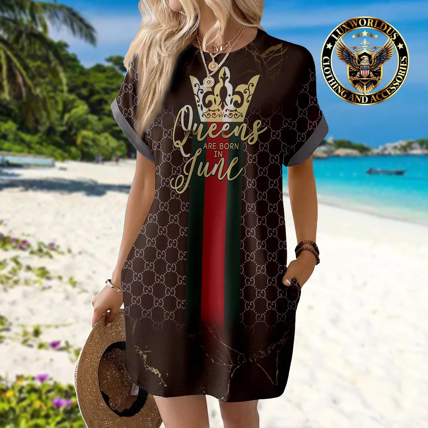 Gucci Style Queens Born in June Dress with Pocket & Bold Print
