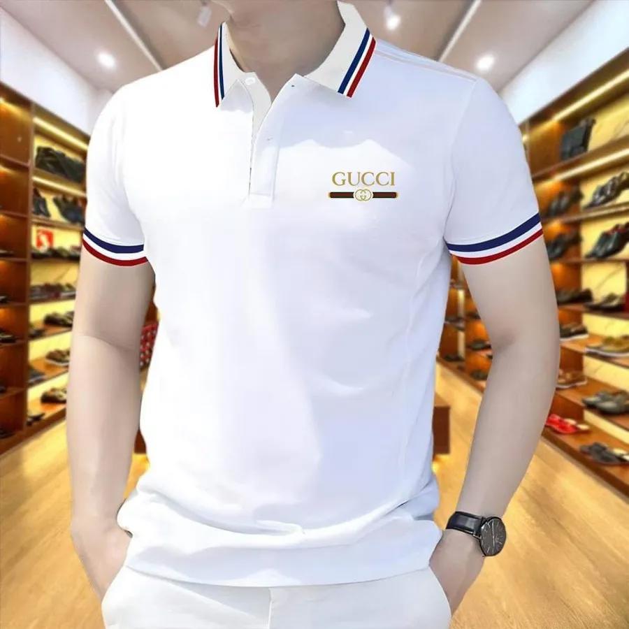 Gucci White Polka Dotted Polo with Bold Stripe Details