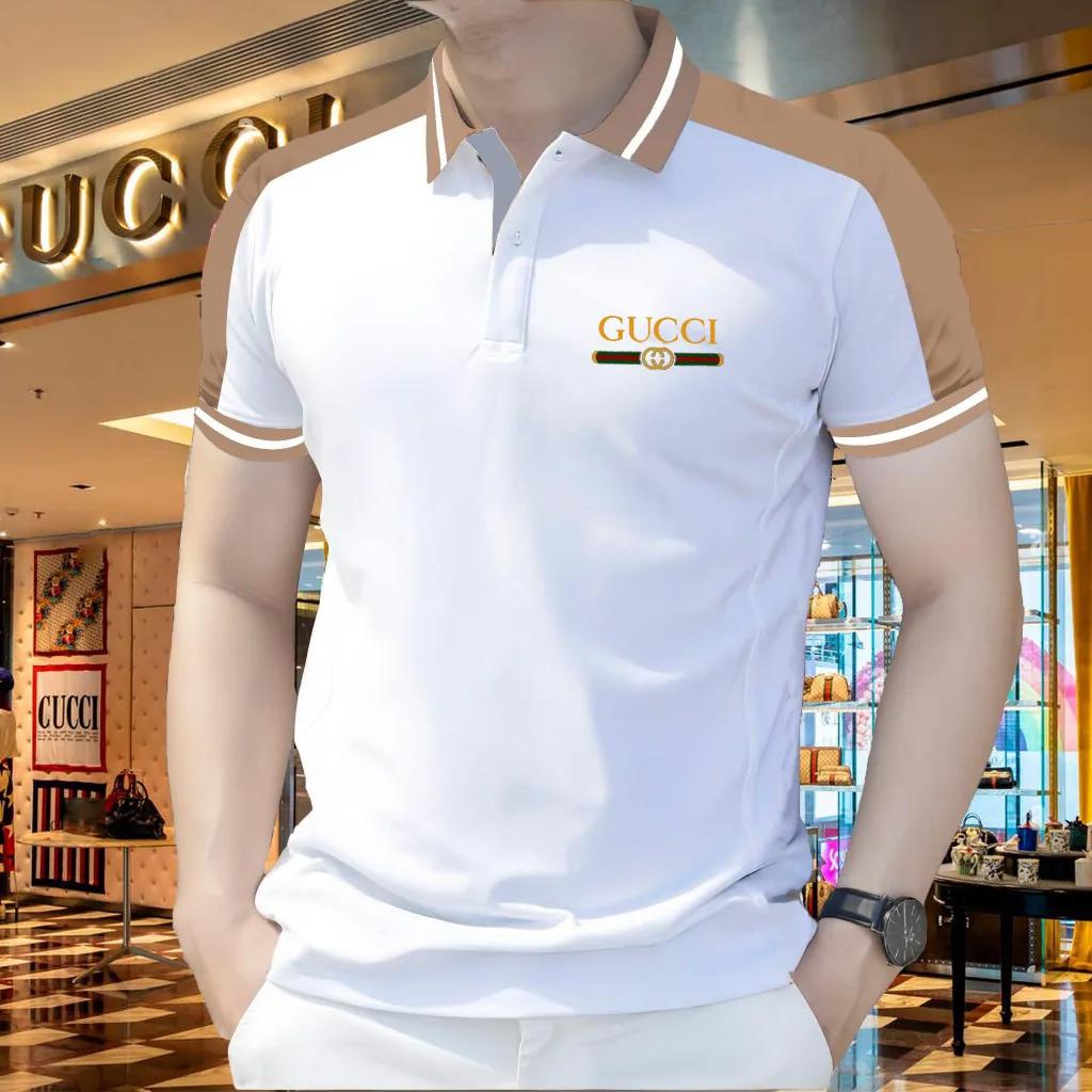 Gucci White Polo with Brown Trim and Bold Logo