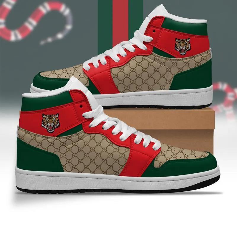 Gucci x Air Jordan 1 High Top Sneakers in Red and Green