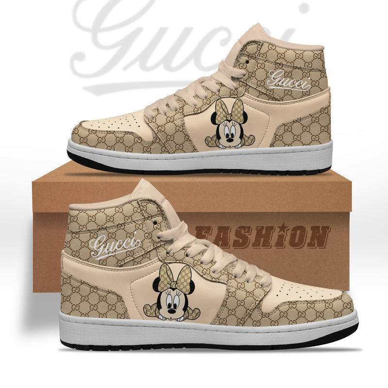 Gucci x Disney Mickey Mouse Air Jordan 1 Beige High-Top Sneakers