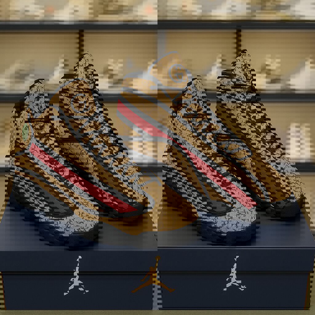 Gucci x Jordan 13 High-Top Sneaker in Luxe Beige and Red Stripes