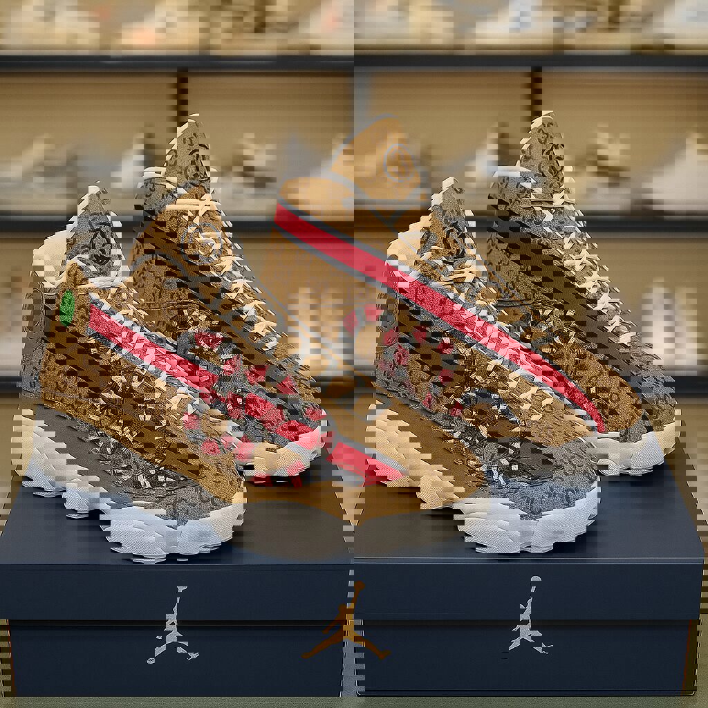 Gucci x Jordan 13 Sneaker Brown Leather Snake Print High Top Stylish Edge