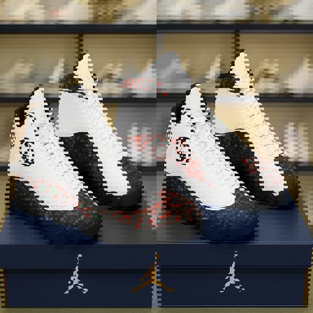 Gucci x Jordan 13 Sneaker High-Top White and Red Checkered Luxury Statement Shoes