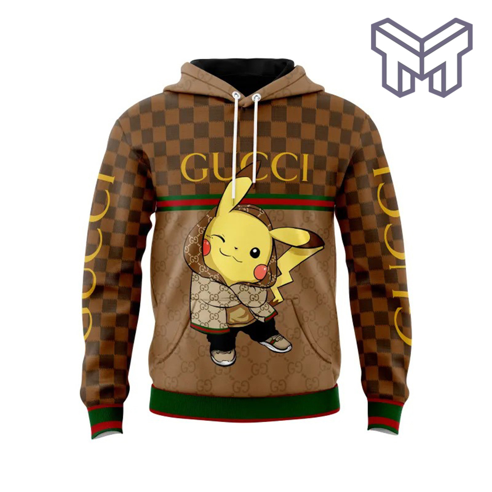 Gucci x Pikachu Hoodie 3D Modern Chic Brown Checkered Statement Piece