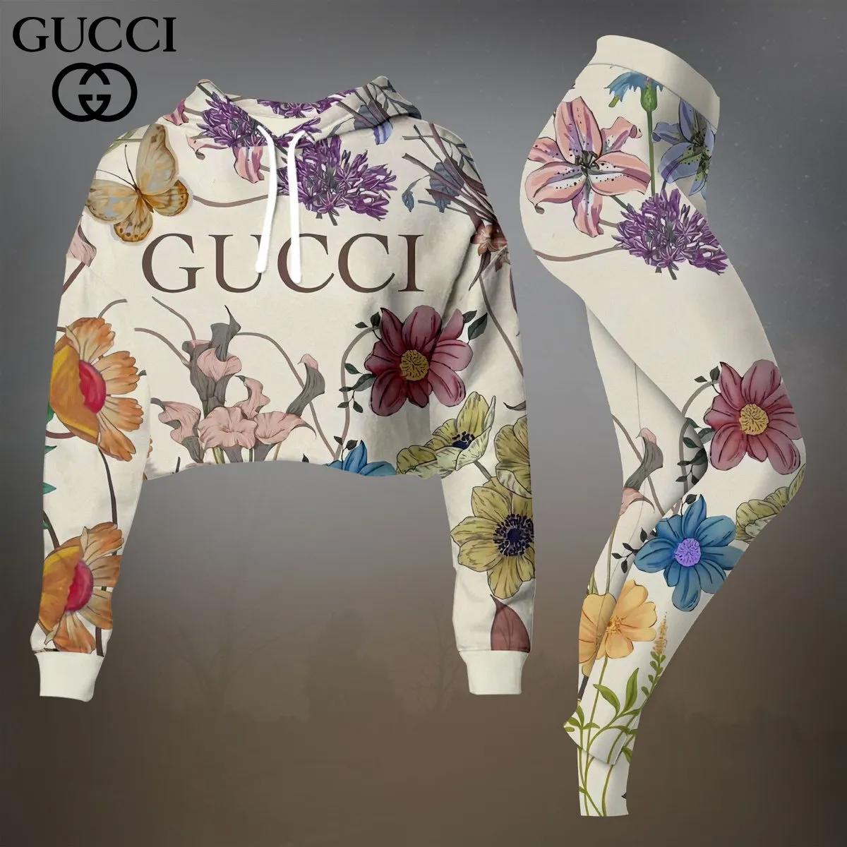 Gucci's Bold and Vibrant Floral Crop-Top T-Shirt and Leggings Set