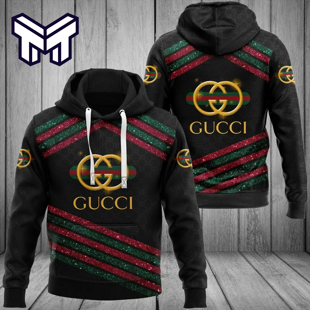 Gucci's Bold Striped Hoodie 3D with Luxurious Sparkle and Urban Edge
