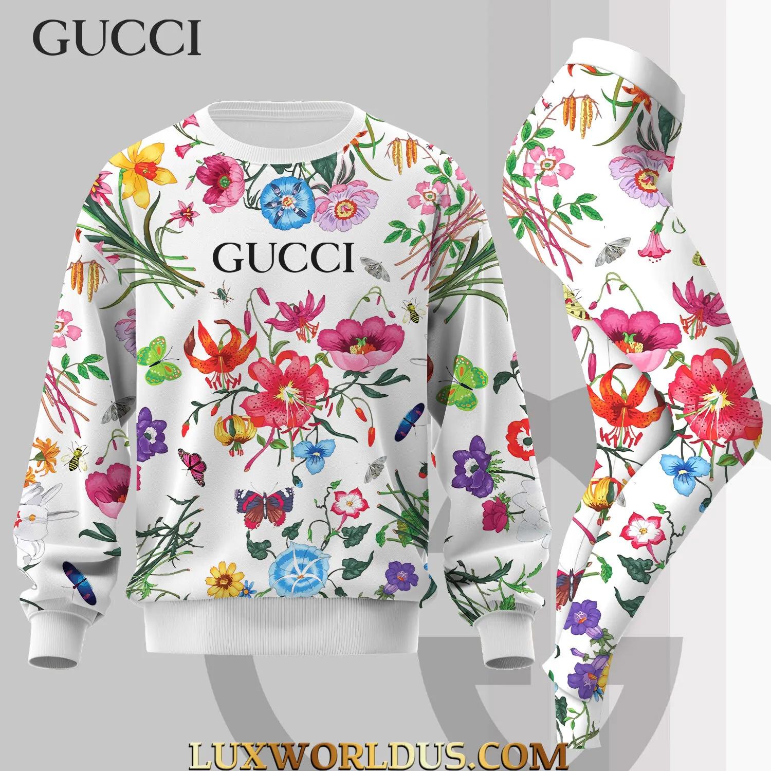 Gucci's Floral Print Sweatshirt & Leggings Set for Women | Luxurious and Chic