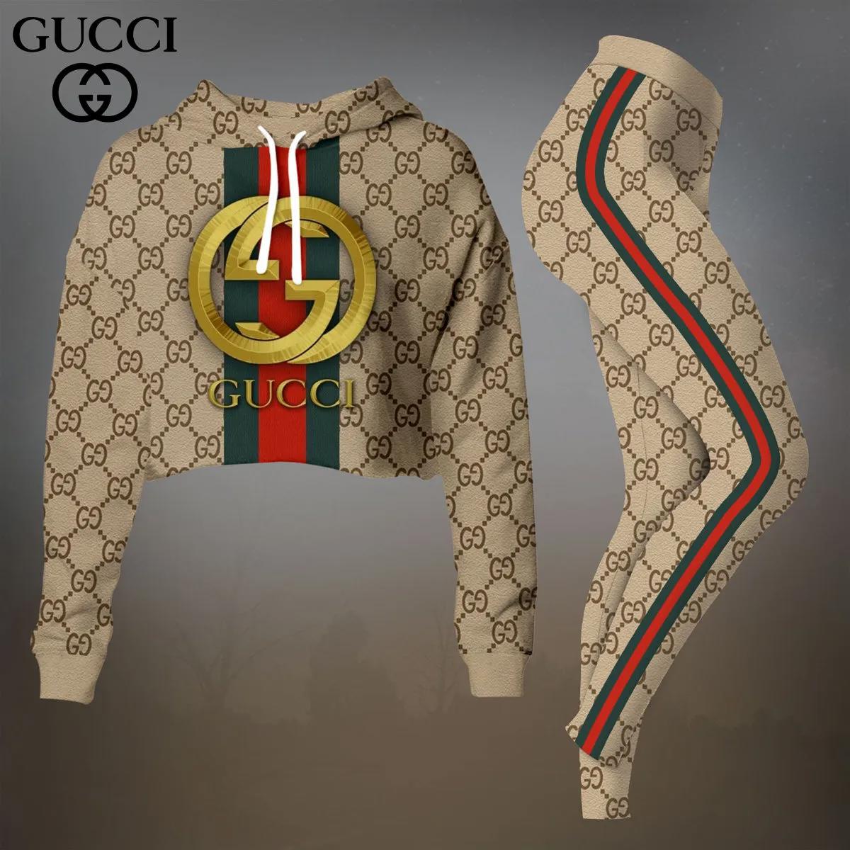 Gucci's Iconic Monogram Crop-Top T-Shirt and Leggings Set - Luxury Designer Statement Piece
