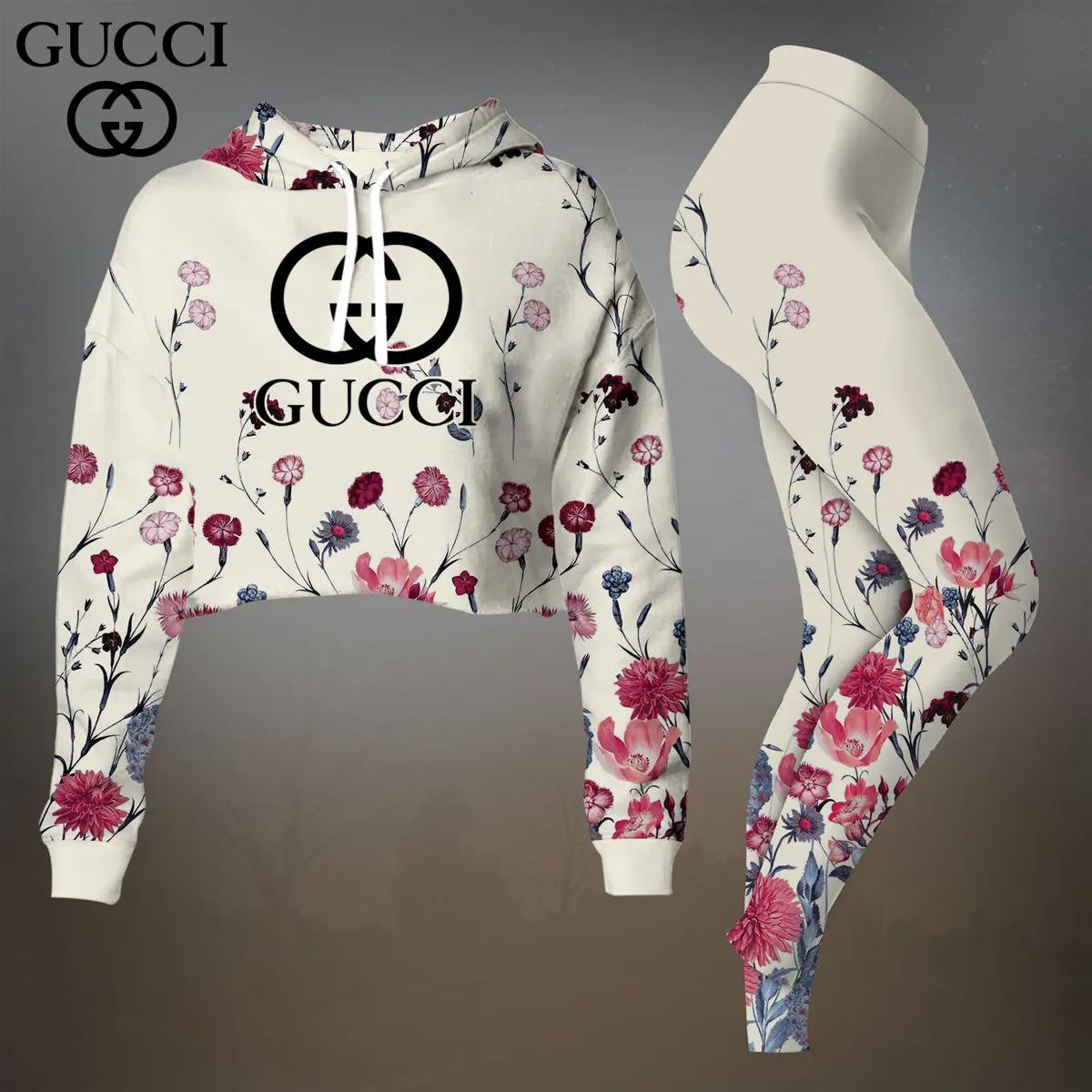 Gucci's Luxurious Floral Crop-Top T-Shirt and Leggings Set - A Statement Piece for Fashion Enthusiasts