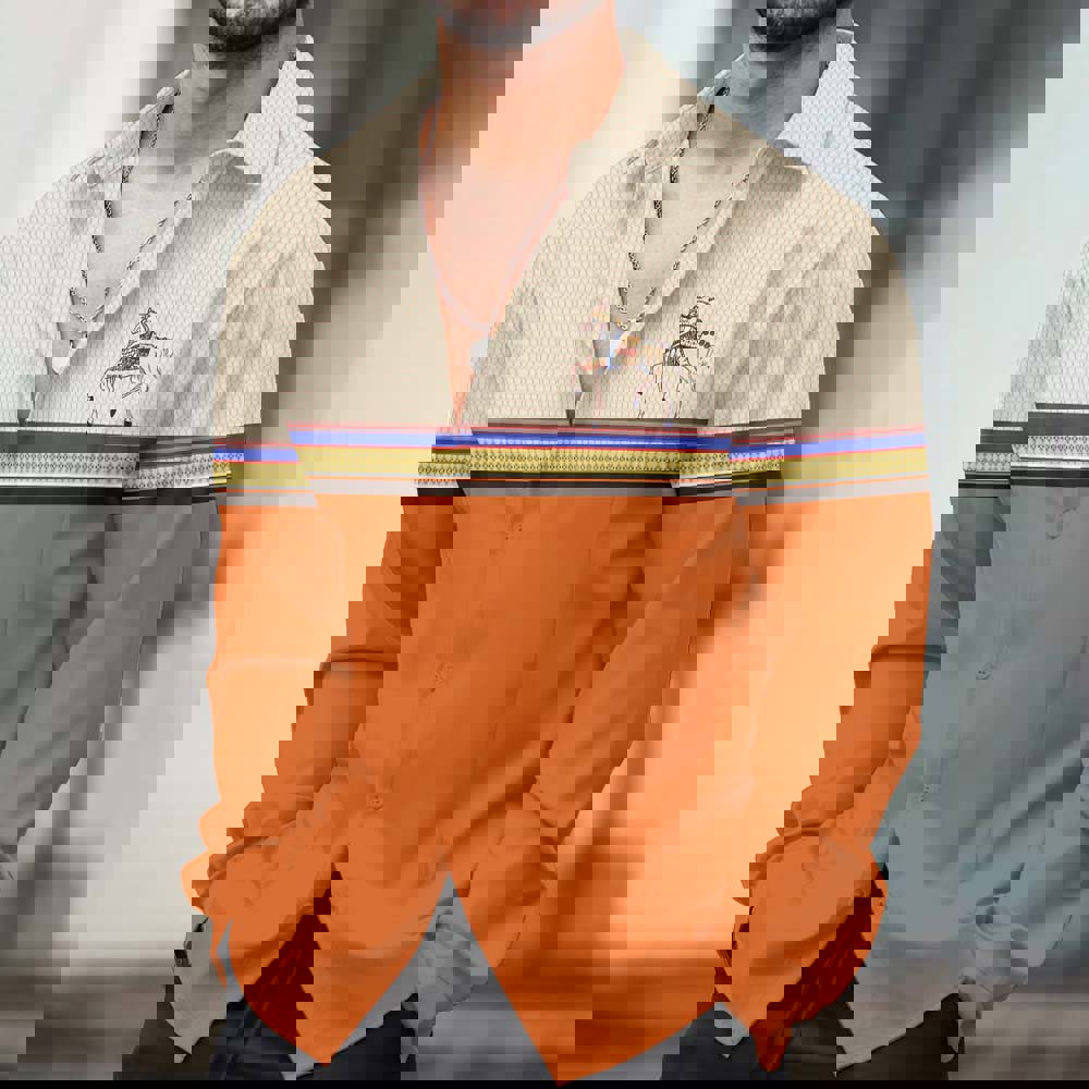 Handcrafted Premium Long Sleeves Shirt with Bold Horse Embroidery and Chic Mandarin Collar