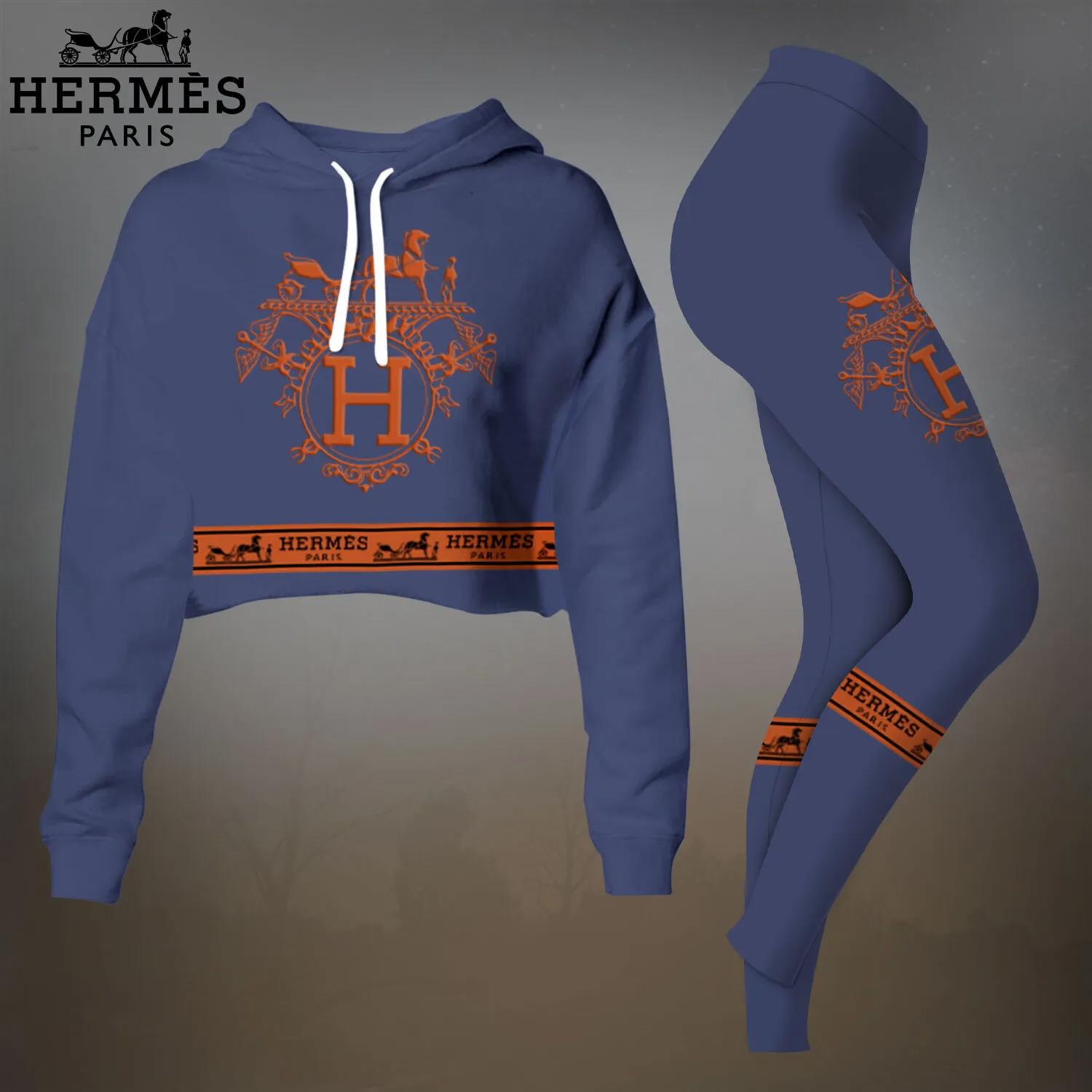 Hermes Blue Crop-Top T-Shirt and Leggings Set - Iconic Luxury Collection