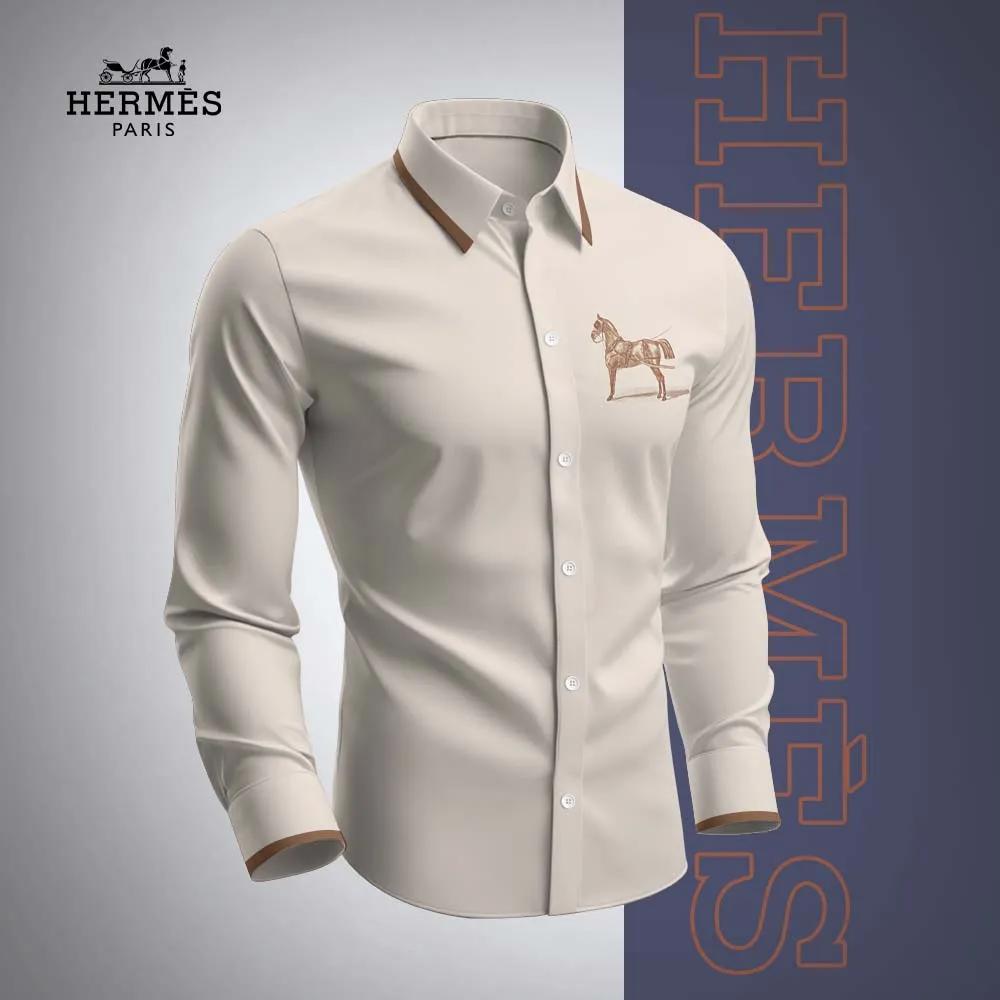 Hermes Cream Horse Embroidered Long Sleeves Shirt