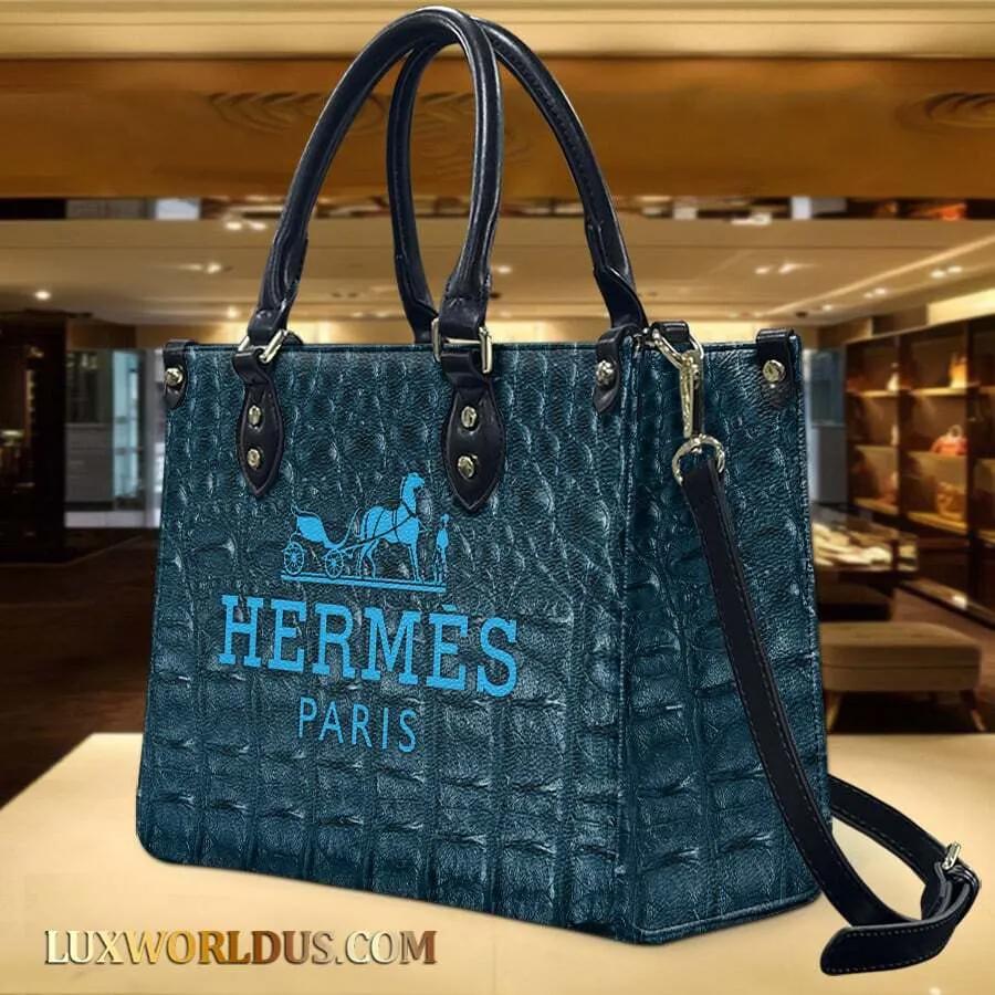 Hermes Crocodile-Embossed Tote in Blue