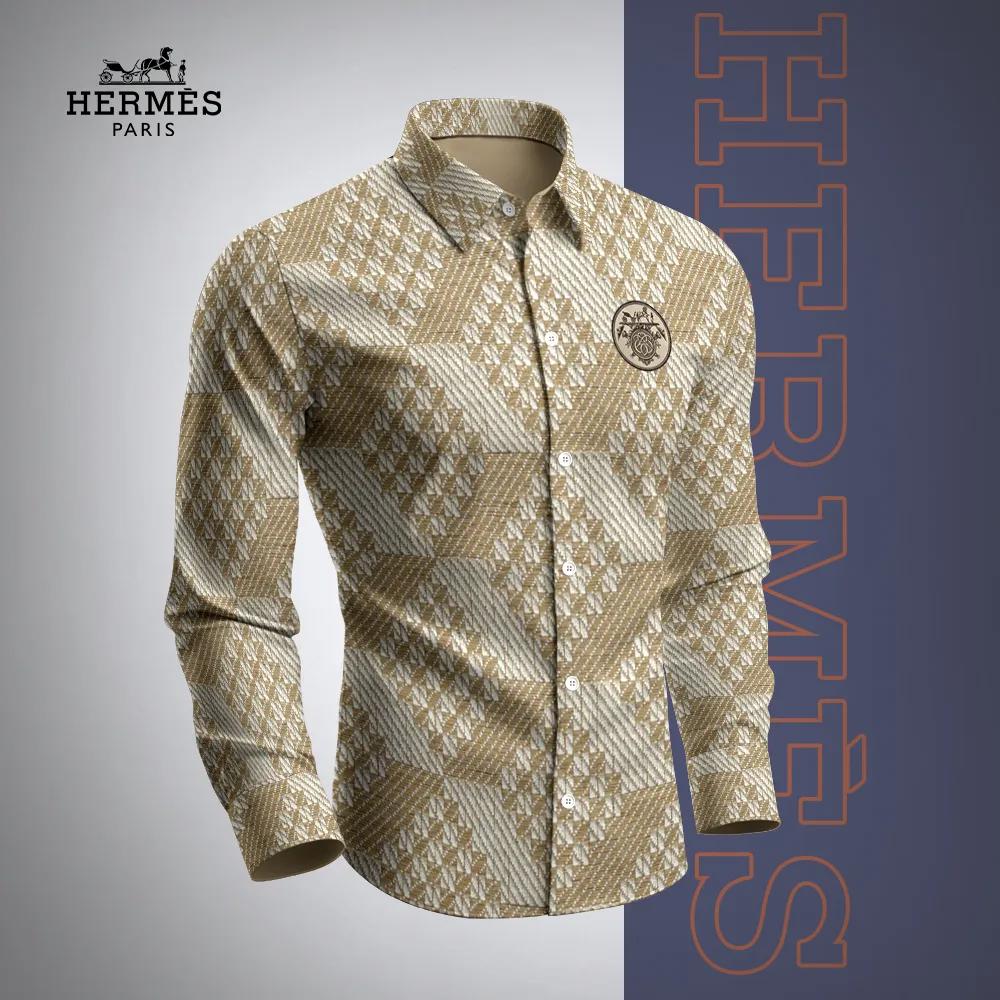 HERMES Gold Monogram Long Sleeves Shirt