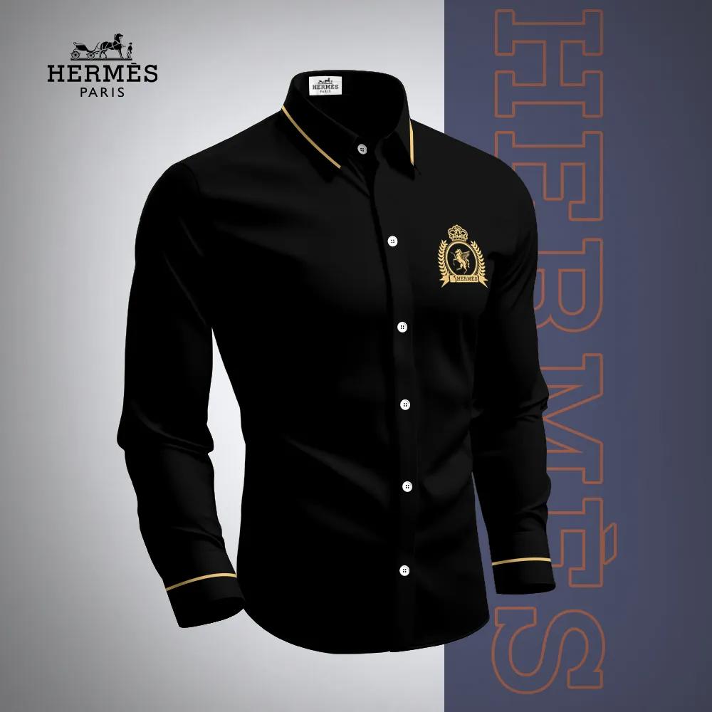 Hermès Iconic Black Gold Crest Long Sleeves Shirt