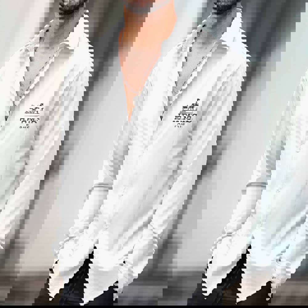 HERMES Iconic White Long Sleeves Shirt with Embroidered Logo