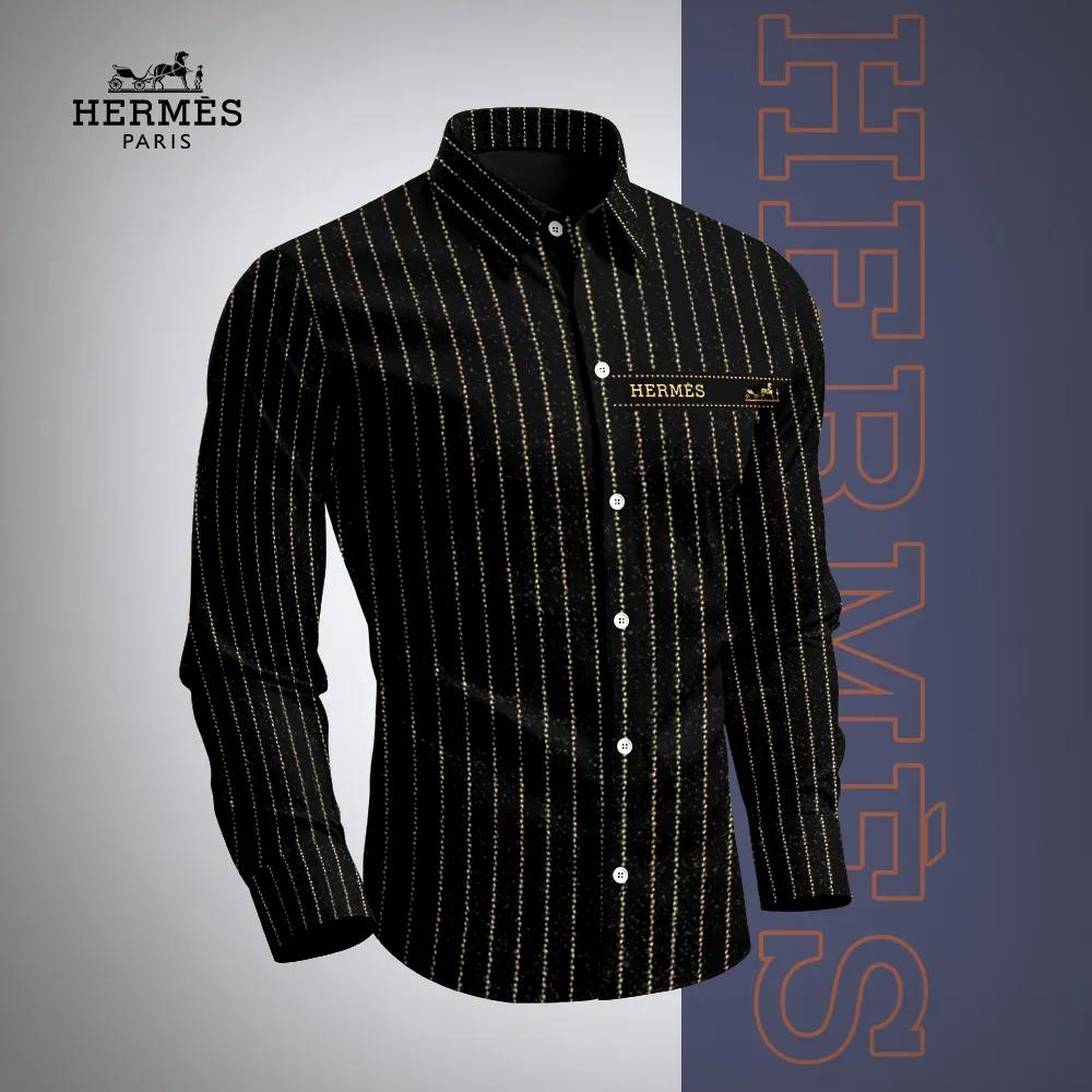 HERMES | Luxurious Black Pinstripe Long Sleeves Shirt | Minimalist Style
