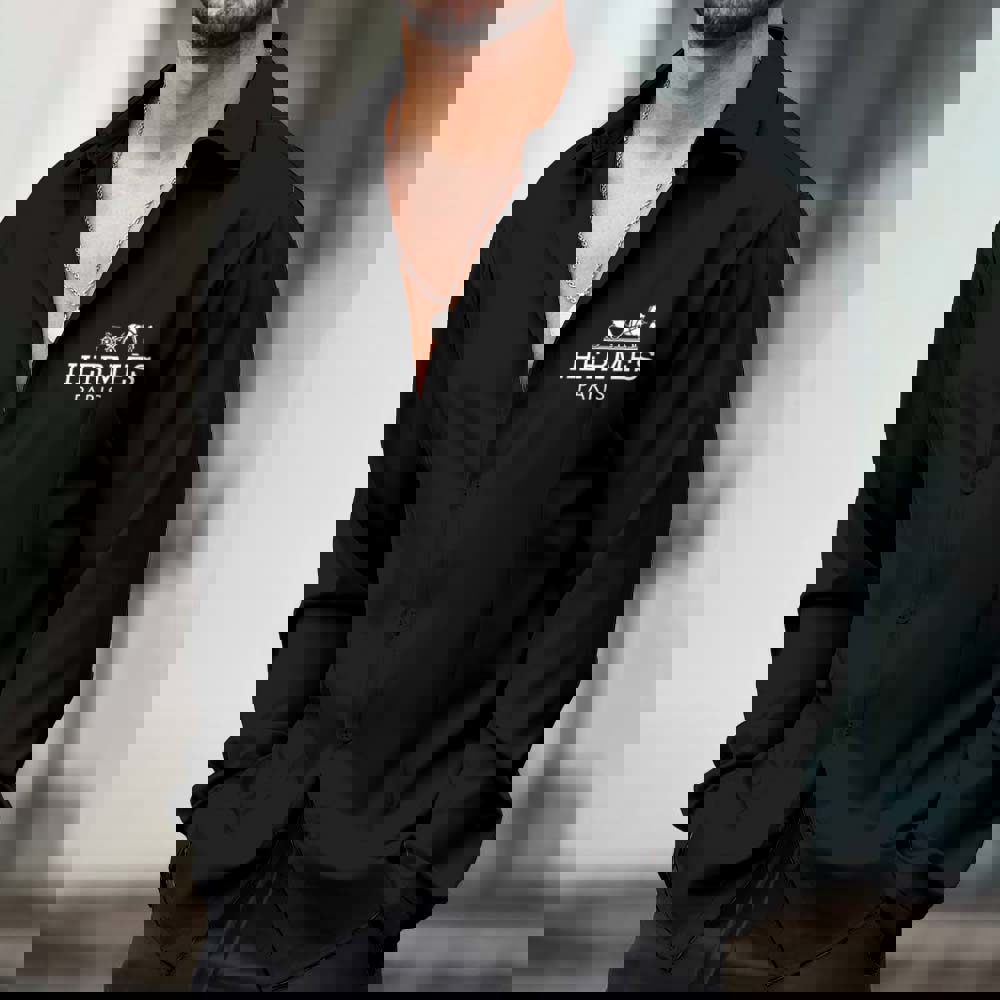 Hermes Paris Black Silk Long Sleeves Shirt