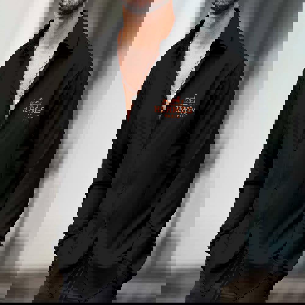 Hermes Paris Black Silk Long Sleeves Shirt