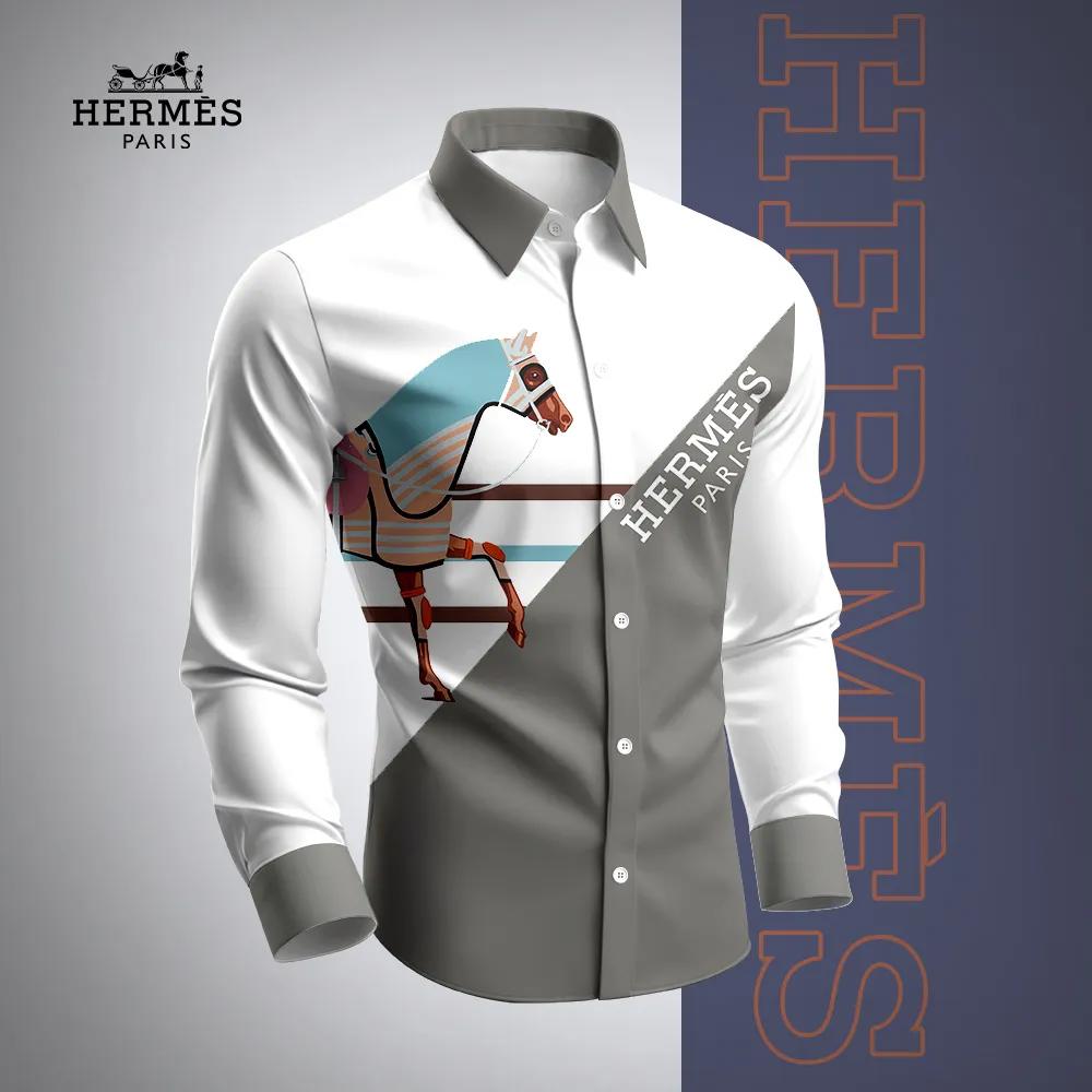 Hermes Paris Bold Horse Print Long Sleeves Shirt
