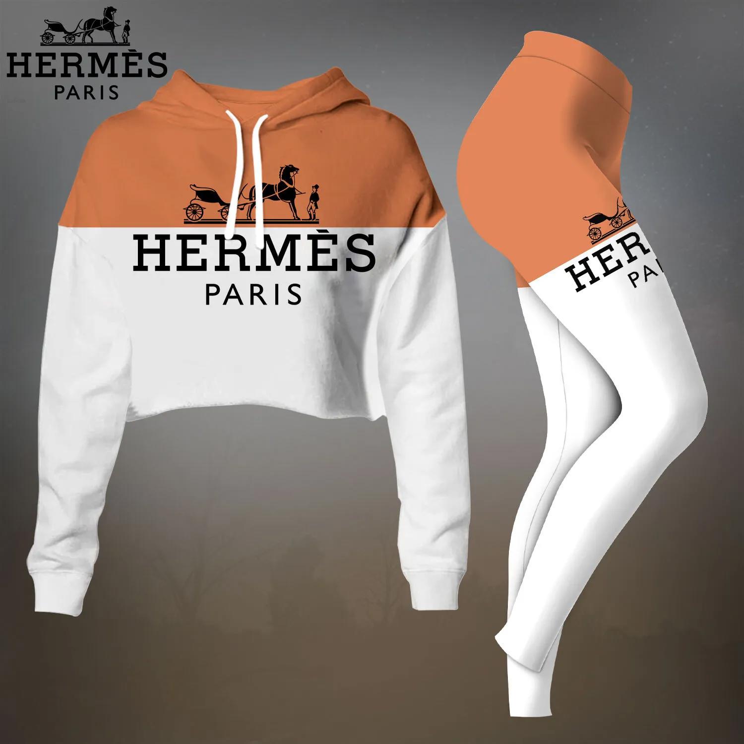 Hermès Paris Chic Crop-Top T-Shirt and Leggings Set