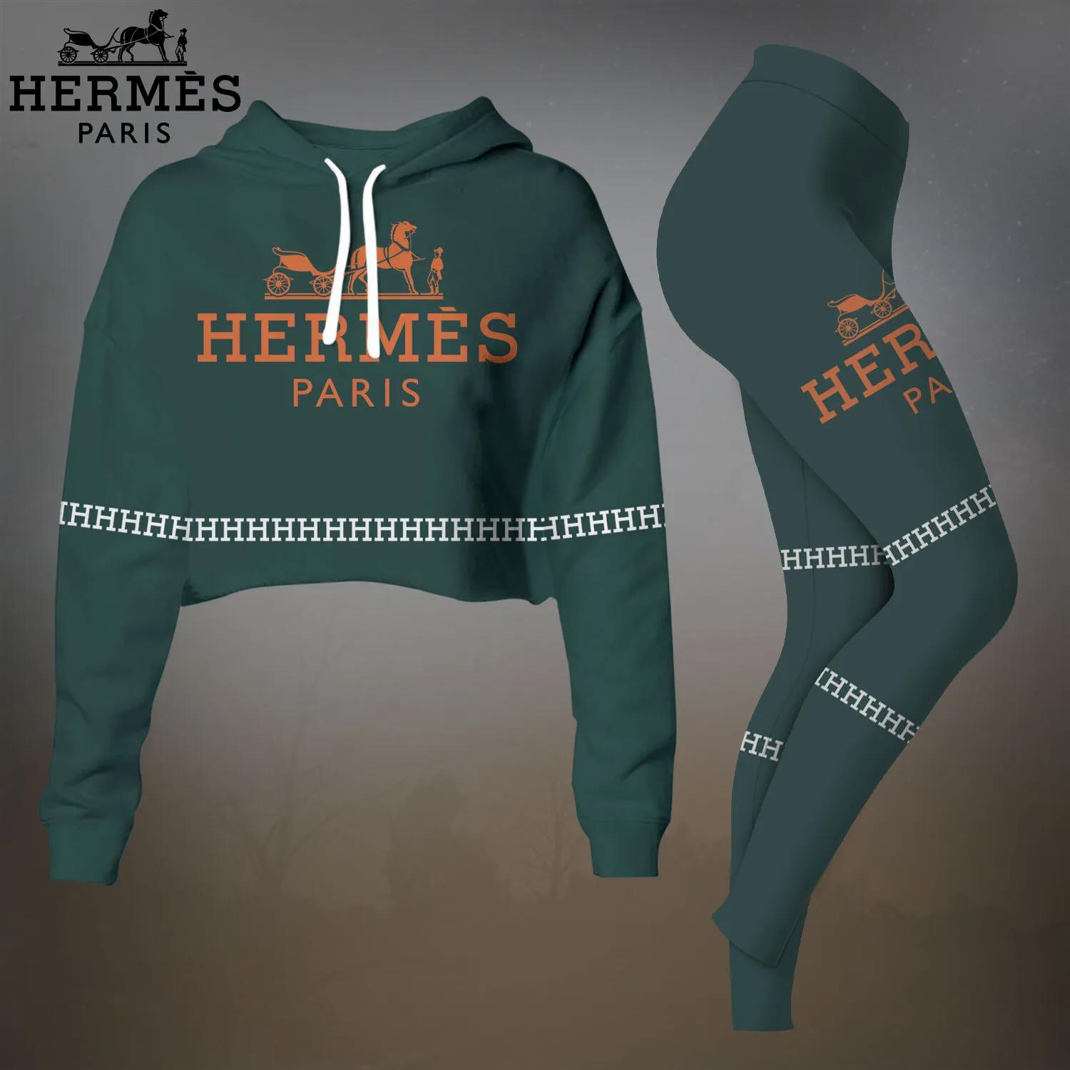 Hermes Paris Cropped Hoodie + Leggings Set